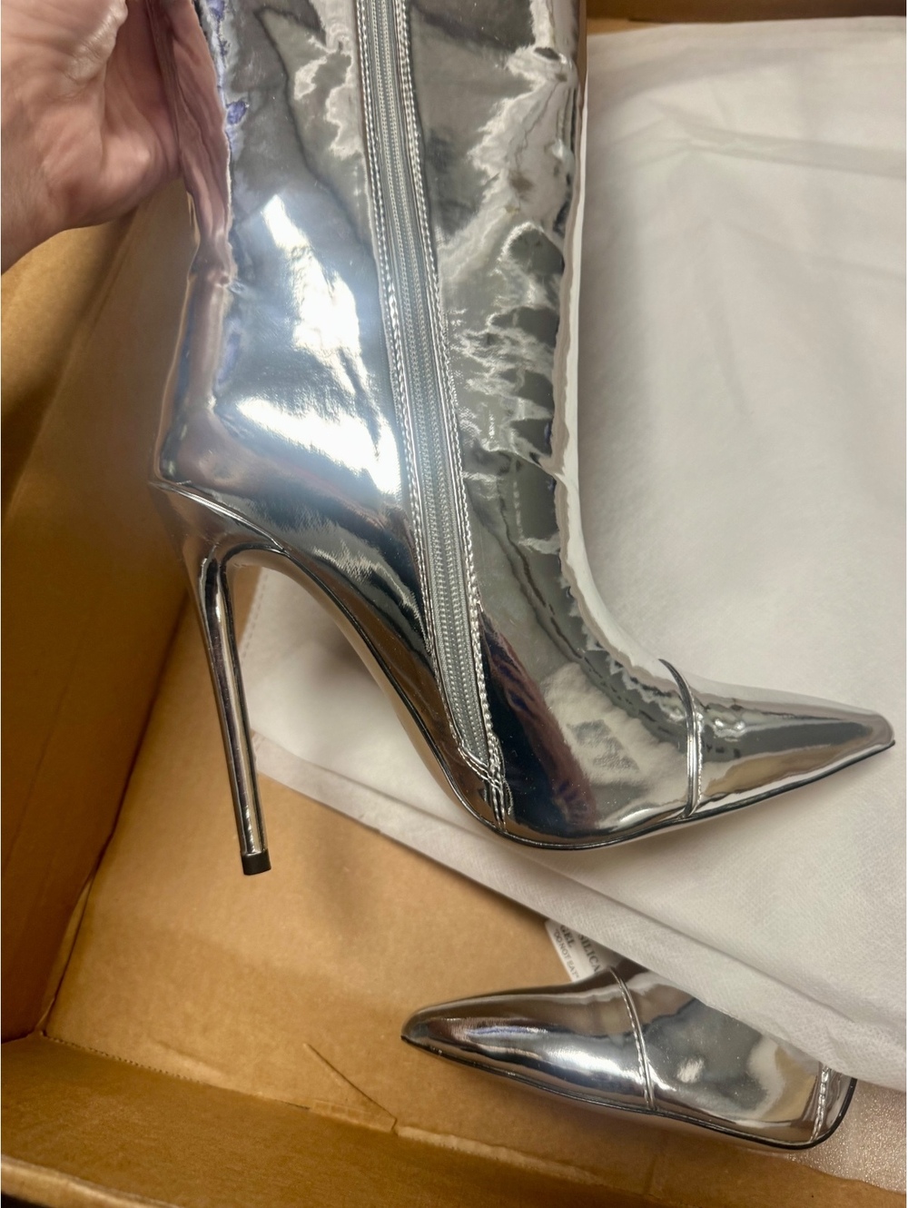 NEW Silver Metallic Knee-High Stiletto Boots Size 8 - Picture 2 of 6